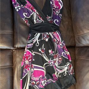 Roulette Asymmetrical Floral Dress - Black and Purple